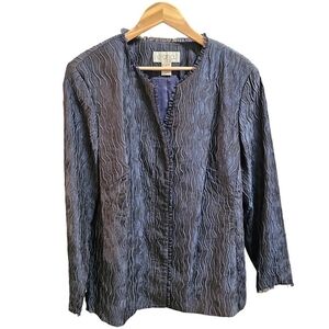 Èlana By Tanner Silk Blend 3D Knit V-Neck Blazer Navy Plus Size 16 Lined Pintuck